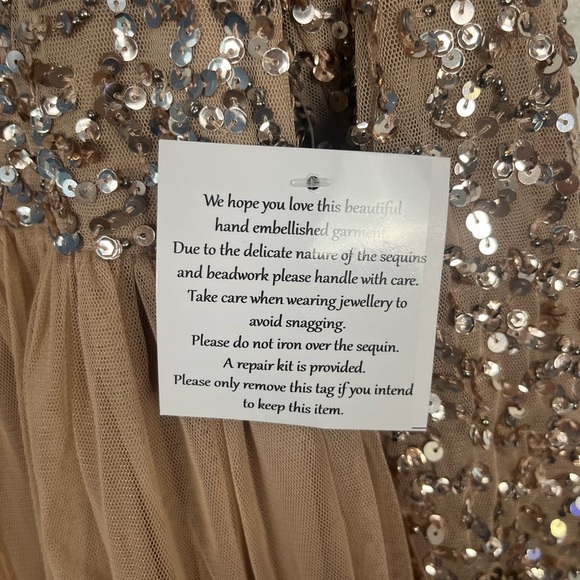 New Maya Maternity long sleeved maxi dress sequin tulle skirt taupe blush 12 - Picture 7 of 13